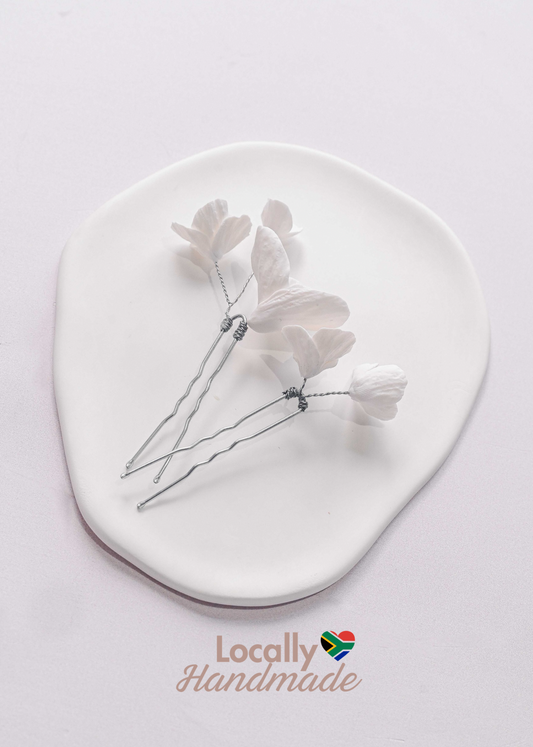 Bridal hairpins with handmade clay flowers