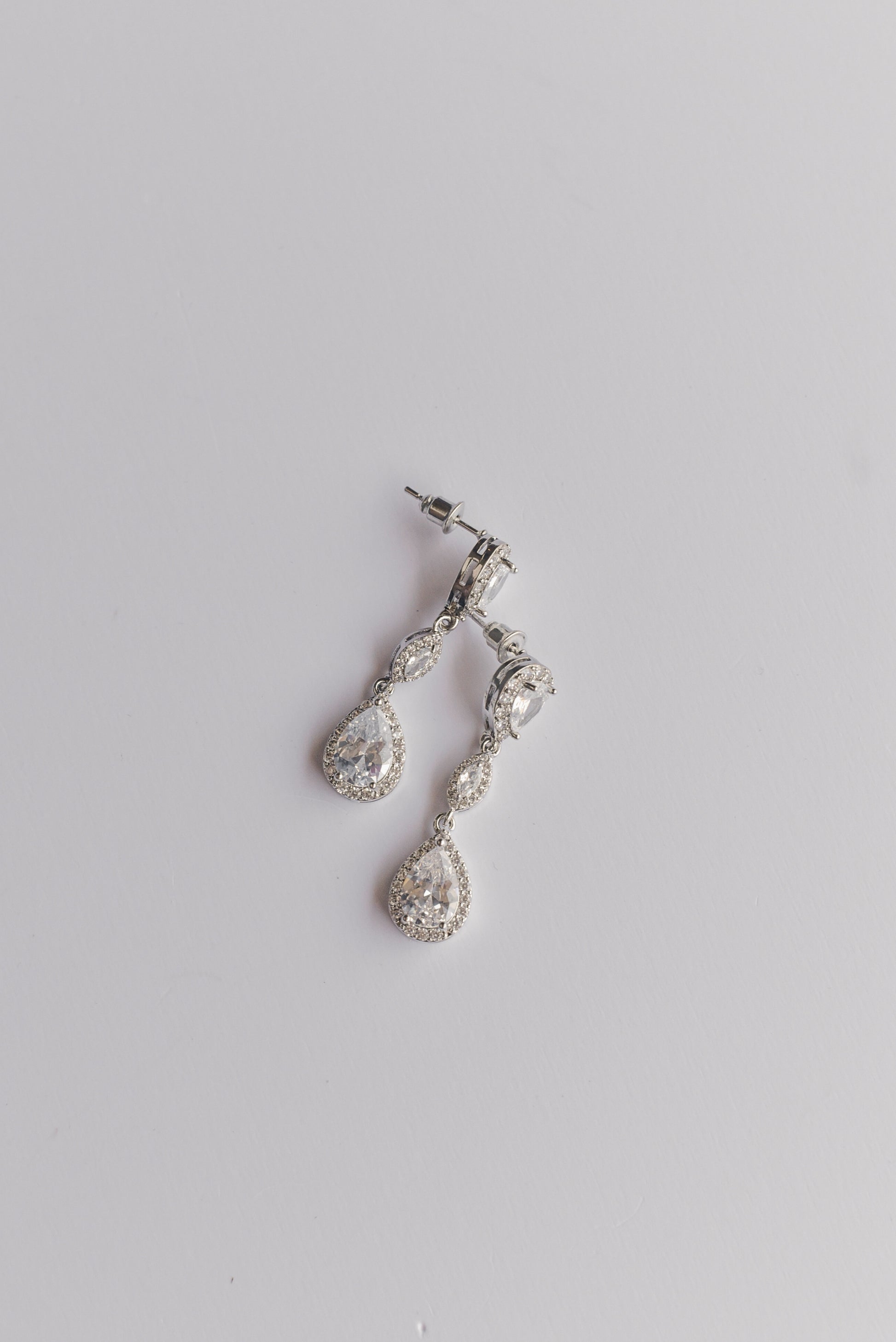 Pair of silver cubic zirconia bridal drop earrings